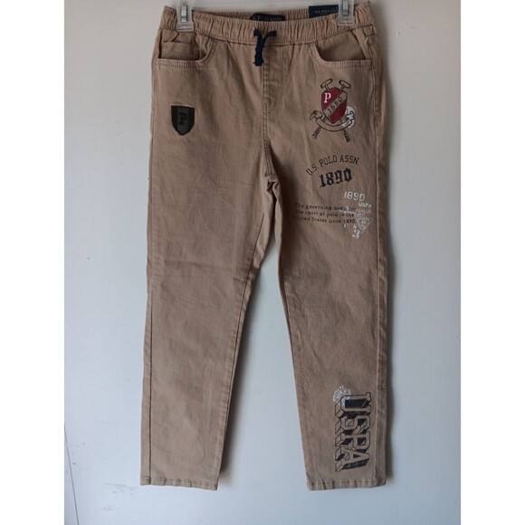 US Polo Assn Boy Jogger Size Large 10/12 BEIGE Elastic Waist Drawstring NWTs - Picture 10 of 13